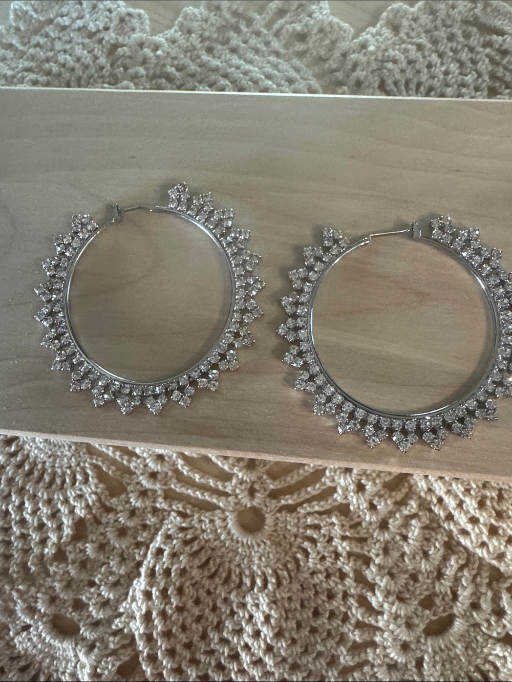 Source Unknown Silver Crystal Sunburst Hoop Earrings - Silver
